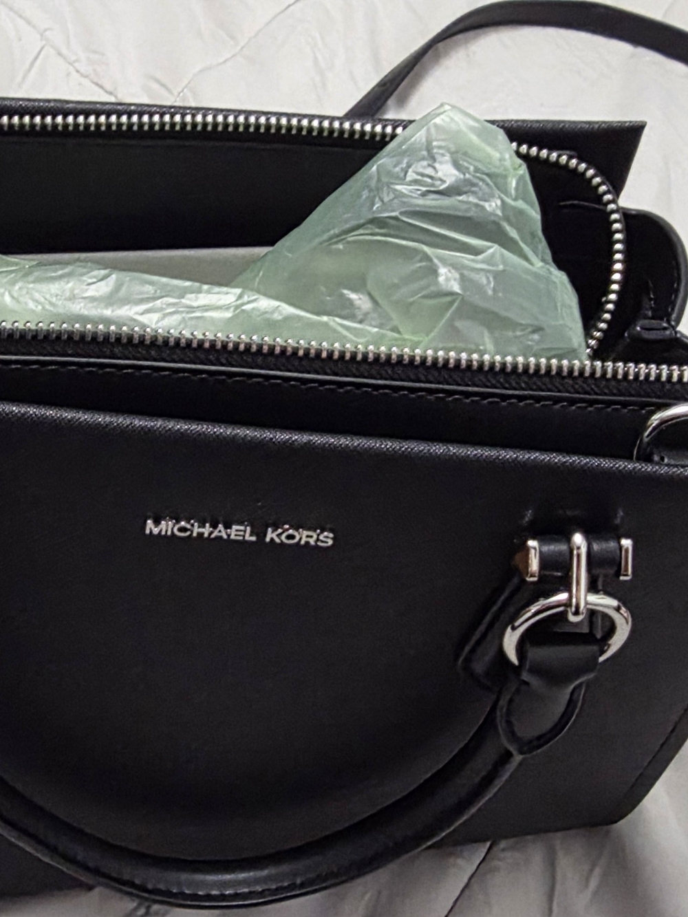 Michael Kors Black Leather Briefcase with Silver Hardware